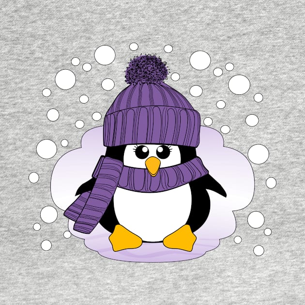 Christmas Penguin with Purple Hat and Scarf by Krimbles